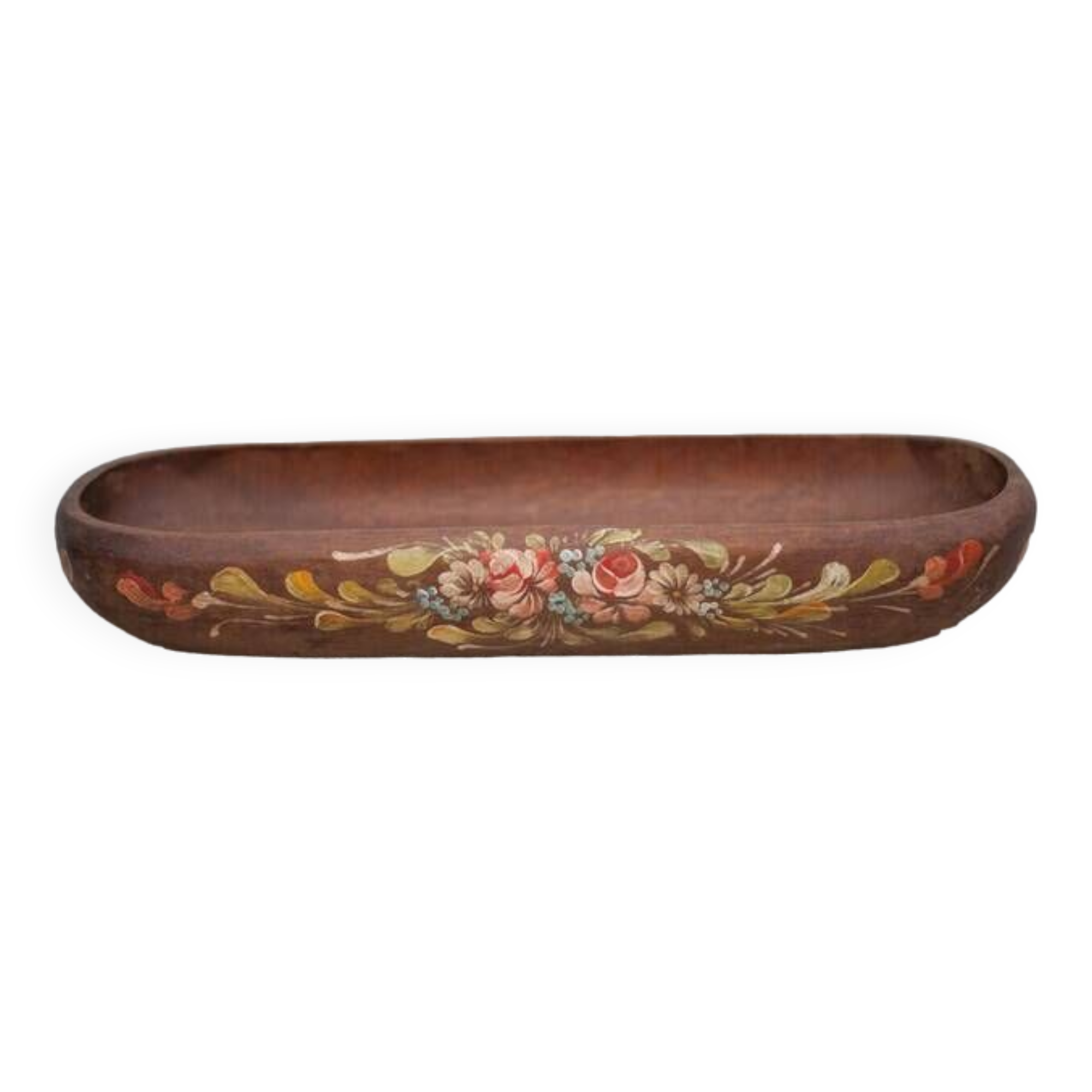 Vintage wooden basket, wooden basket with flower patterns, hand painted signed, kitchen, fruit bowl