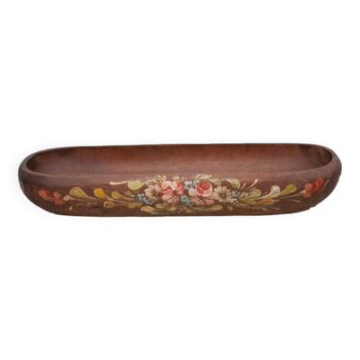 Panière bois vintage, panière bois avec motifs fleurs, peint à la main signé, cuisine, coupe à fruit