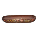 Vintage wooden basket, wooden basket with flower patterns, hand painted signed, kitchen, fruit bowl