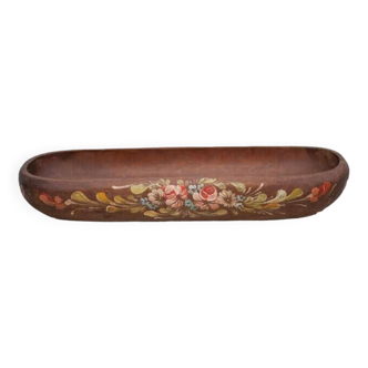 Vintage wooden basket, wooden basket with flower patterns, hand painted signed, kitchen, fruit bowl