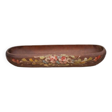Vintage wooden basket, wooden basket with flower patterns, hand painted signed, kitchen, fruit bowl