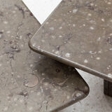 Set of 3 square, fossil marble coffee tables, 1970’s design