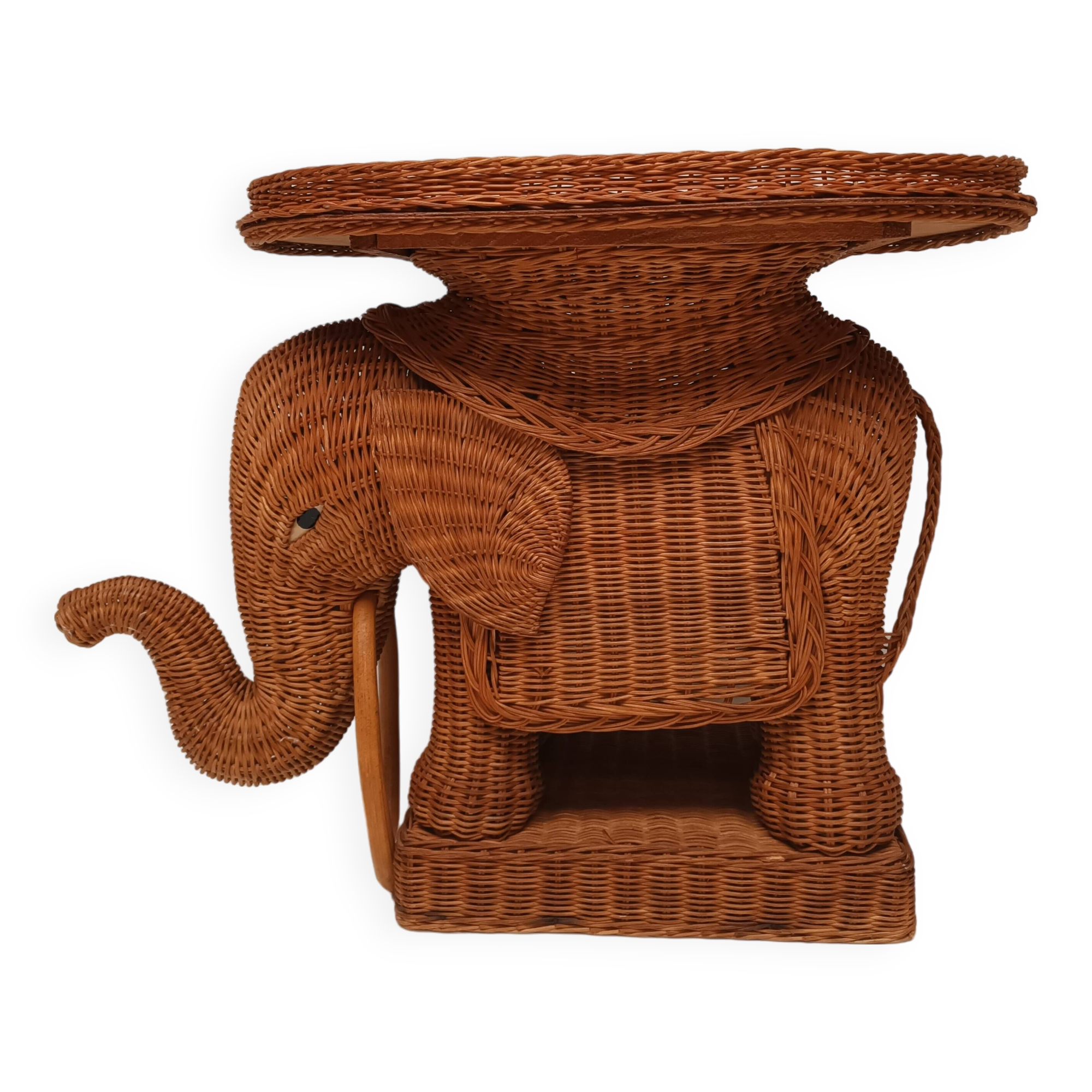 Vintage wicker and rattan elephant table 1970