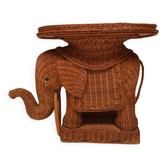 Vintage wicker and rattan elephant table 1970