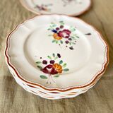 6 Plates and Dish with painted flowers Manufacture de Longchamp Model Monaco 1960s