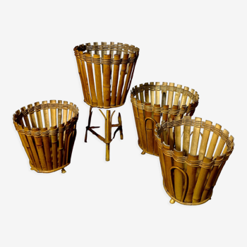 Ensemble De Quatre Grands Cache-pots En Bambou