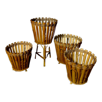 Set of four large bamboo pot covers