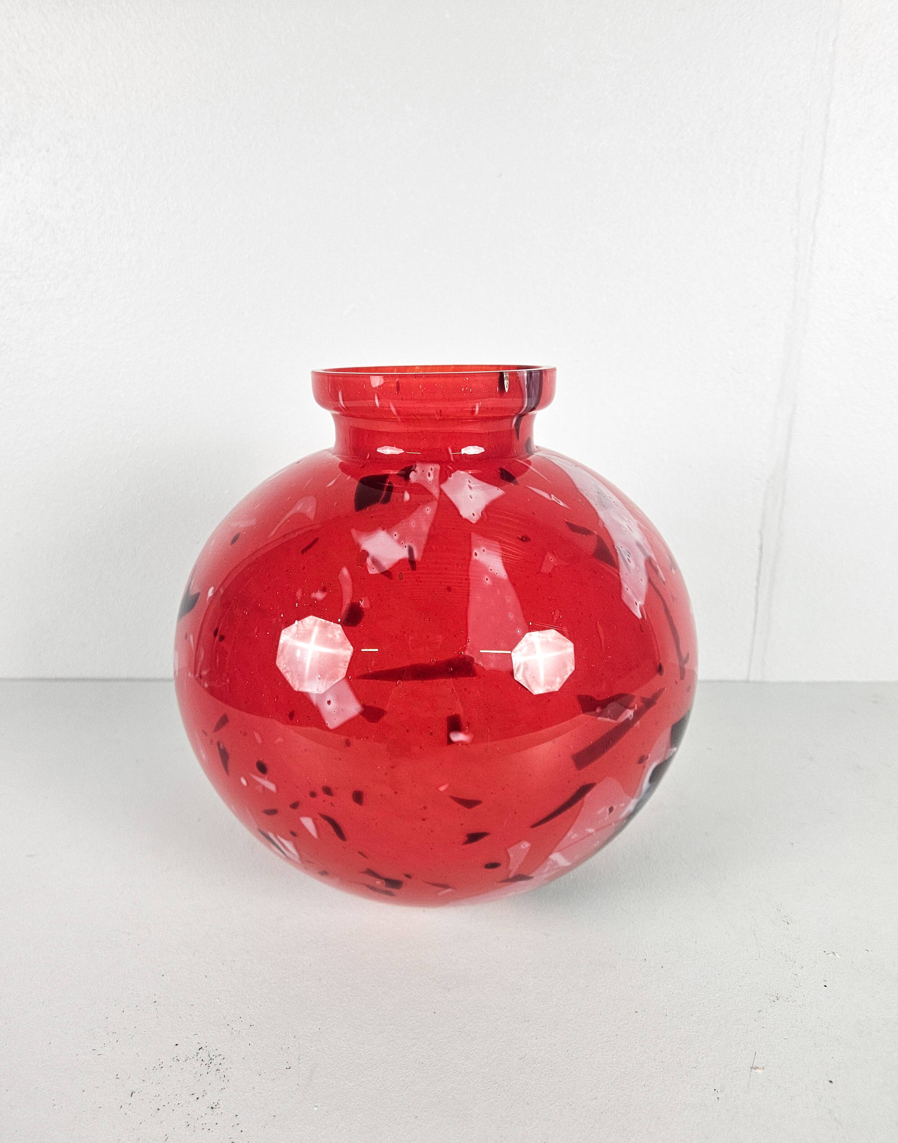 Vintage red glass ball vase