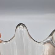 Large vintage clear glass fluted vase with wavy rim 26 cm