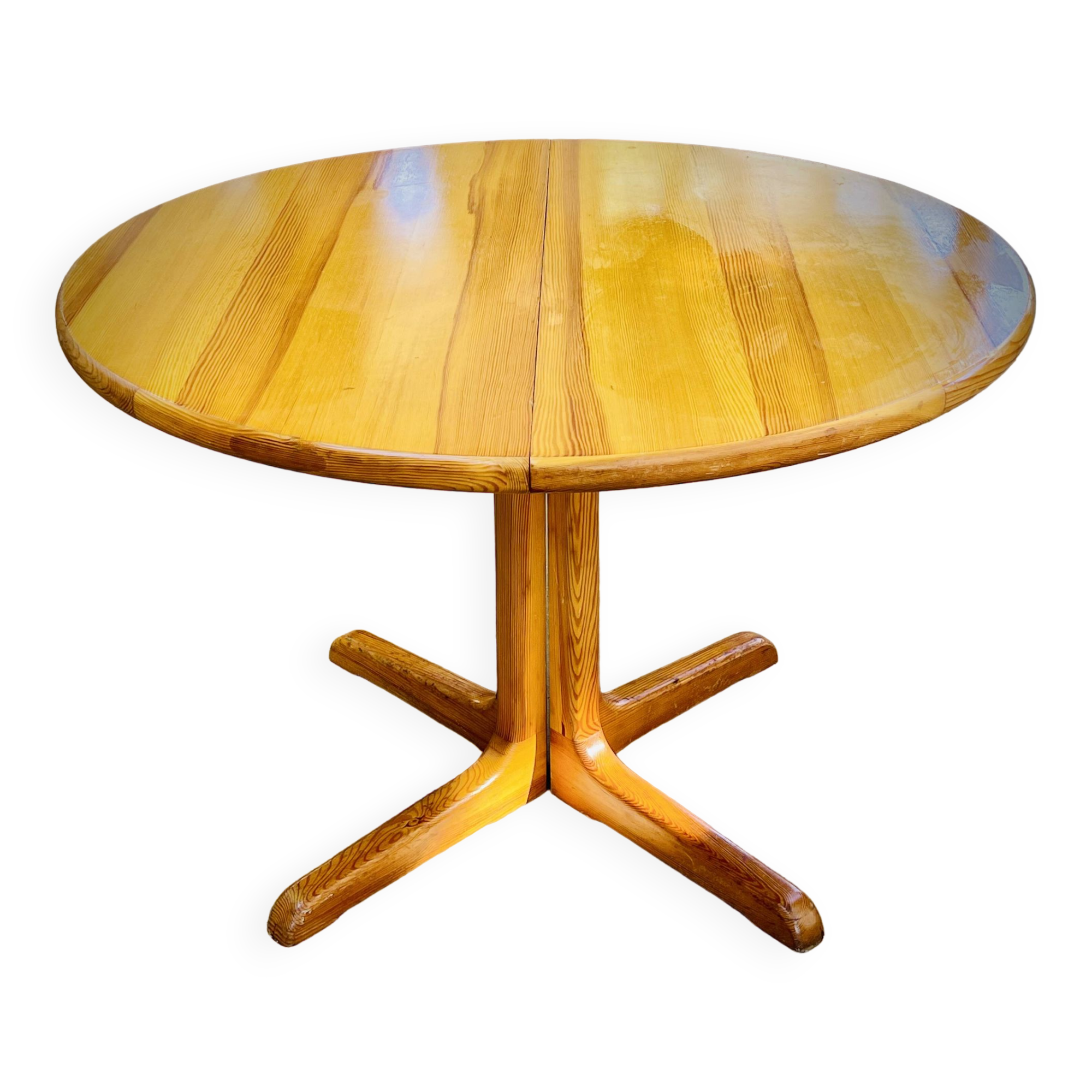 Table de salle à manger en pin années 60/70 ronde et extensible