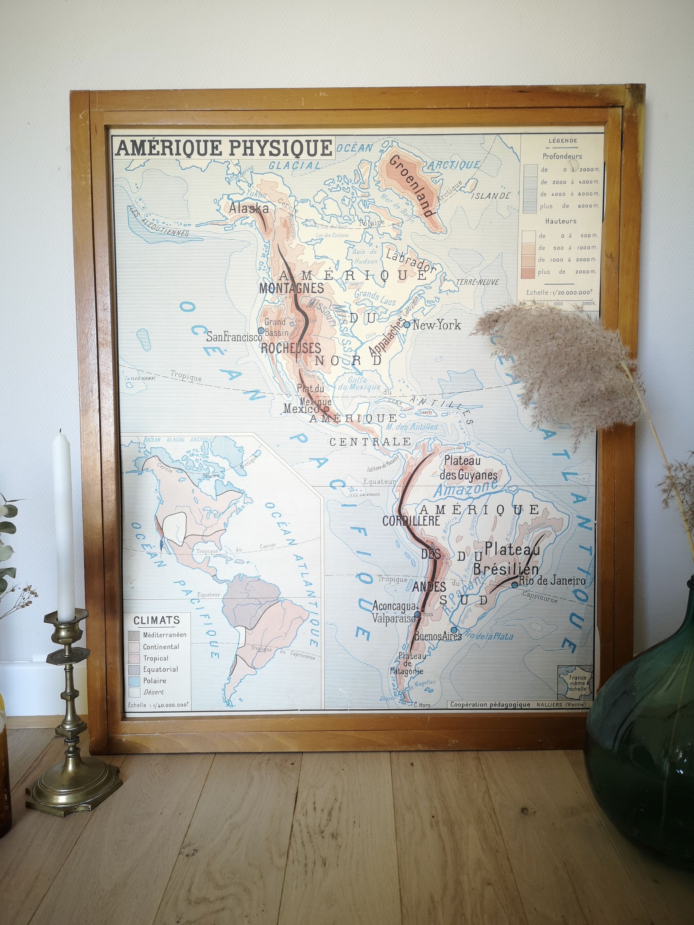 Vintage school poster from the 50s Rossignol America Physics and Politics