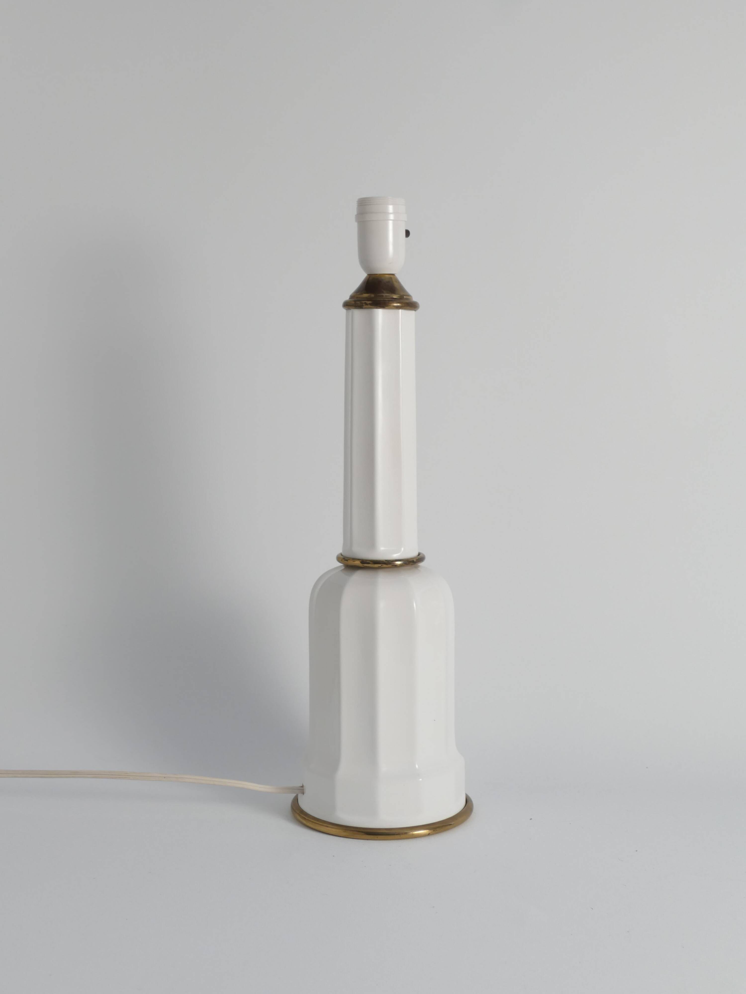 White Opaline Glass & Brass Heiberg Table Lamp, Denmark, Mid-19th century