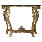 Giltwood antique console table with marble top, Italy 18th century