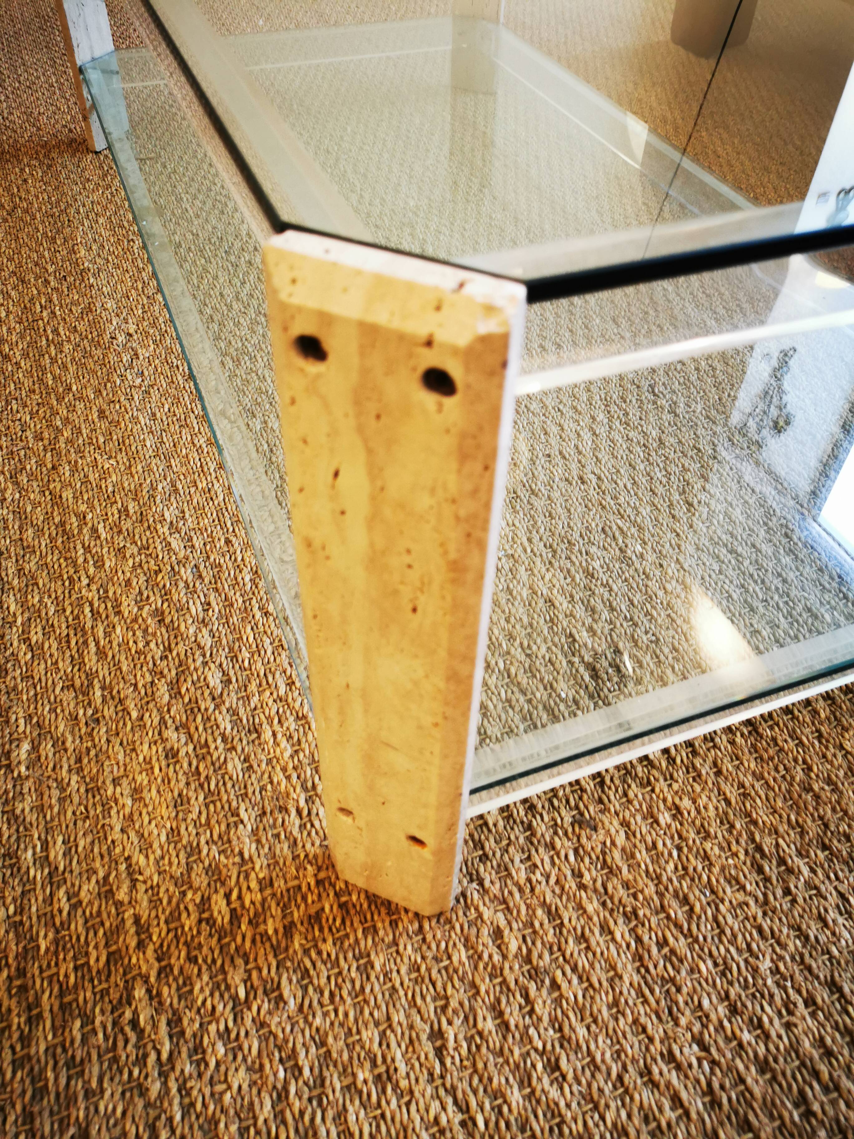 Italian travertine, perspex and glass coffee table, circa 1970