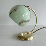 Lampe Art Deco Verre Vert Laiton