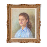 Painting "Young girl with pendant"" Pastel signed J. Macé around 1940 + frame