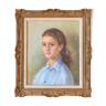 Painting "Young girl with pendant"" Pastel signed J. Macé around 1940 + frame