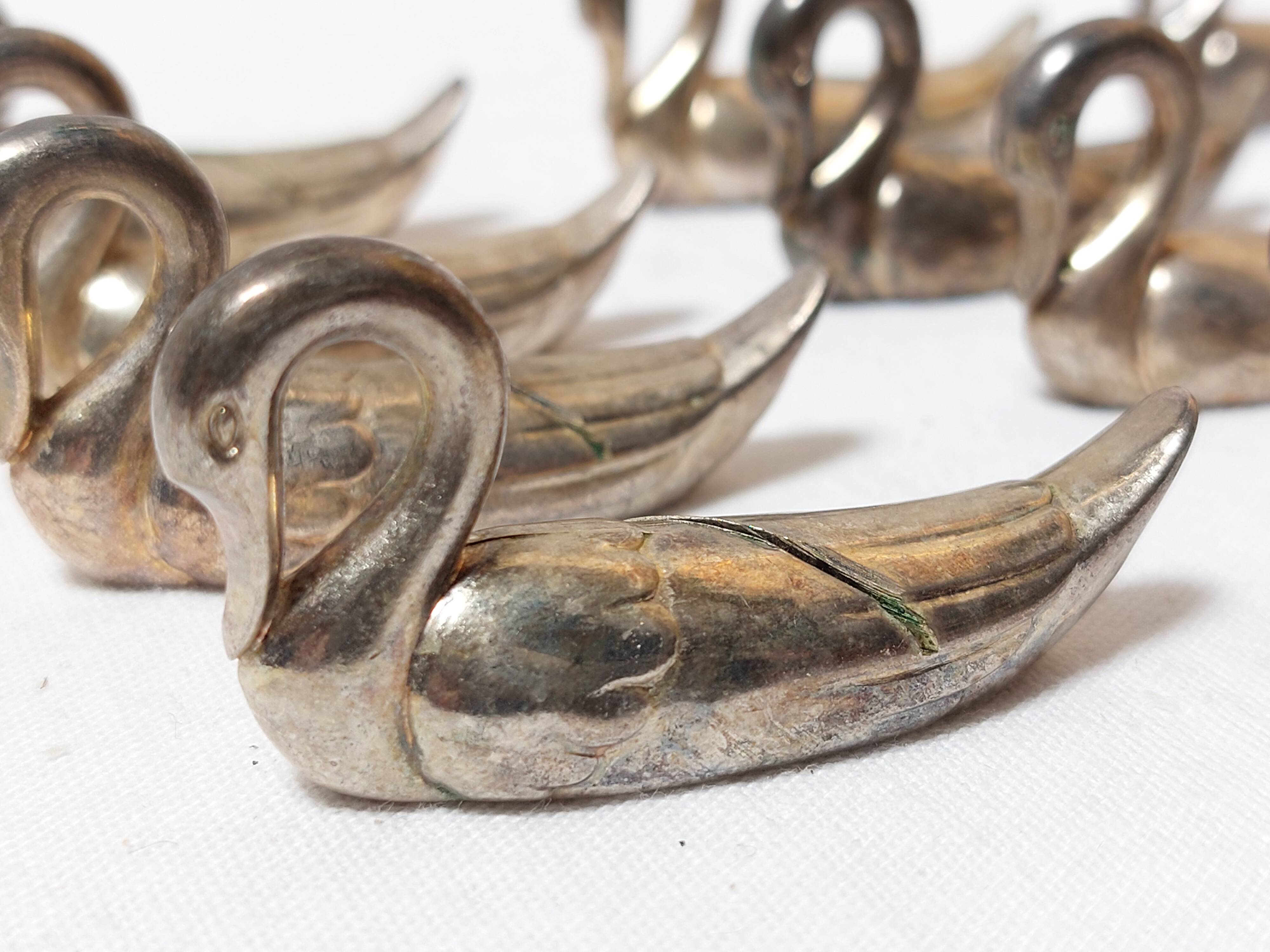 set de 12 porte-noms ou porte-menus de table en forme de canard / cygne - Vintage