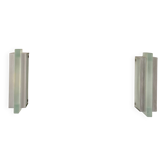 Paire d'appliques vintage métal brossé et verre sablé, France 1980
