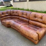 Modular sofa in cognac brown leather, Italy 1970s
