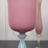 Set of 2 vases in opalescent pink opaline