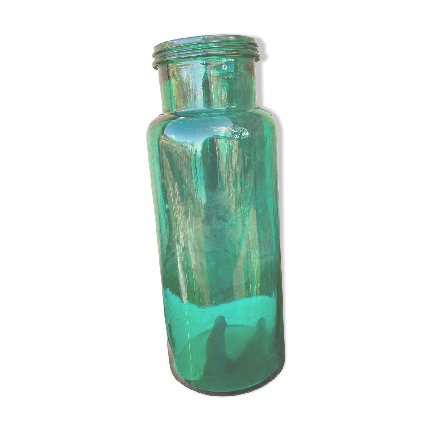Large green glass jar