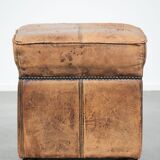 Sturdy square vintage sheepskin pouf/ottoman with beautiful colours