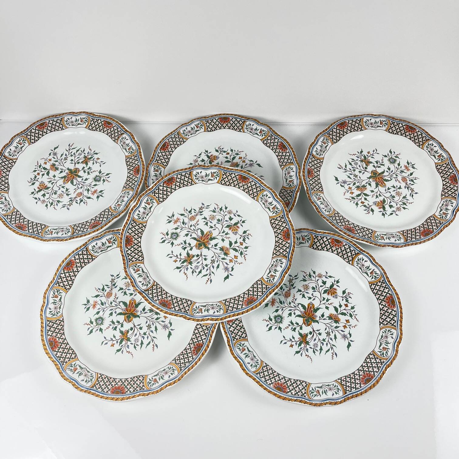 Set of 6 dessert plates Gien model Rouen Sainfoin, 1990