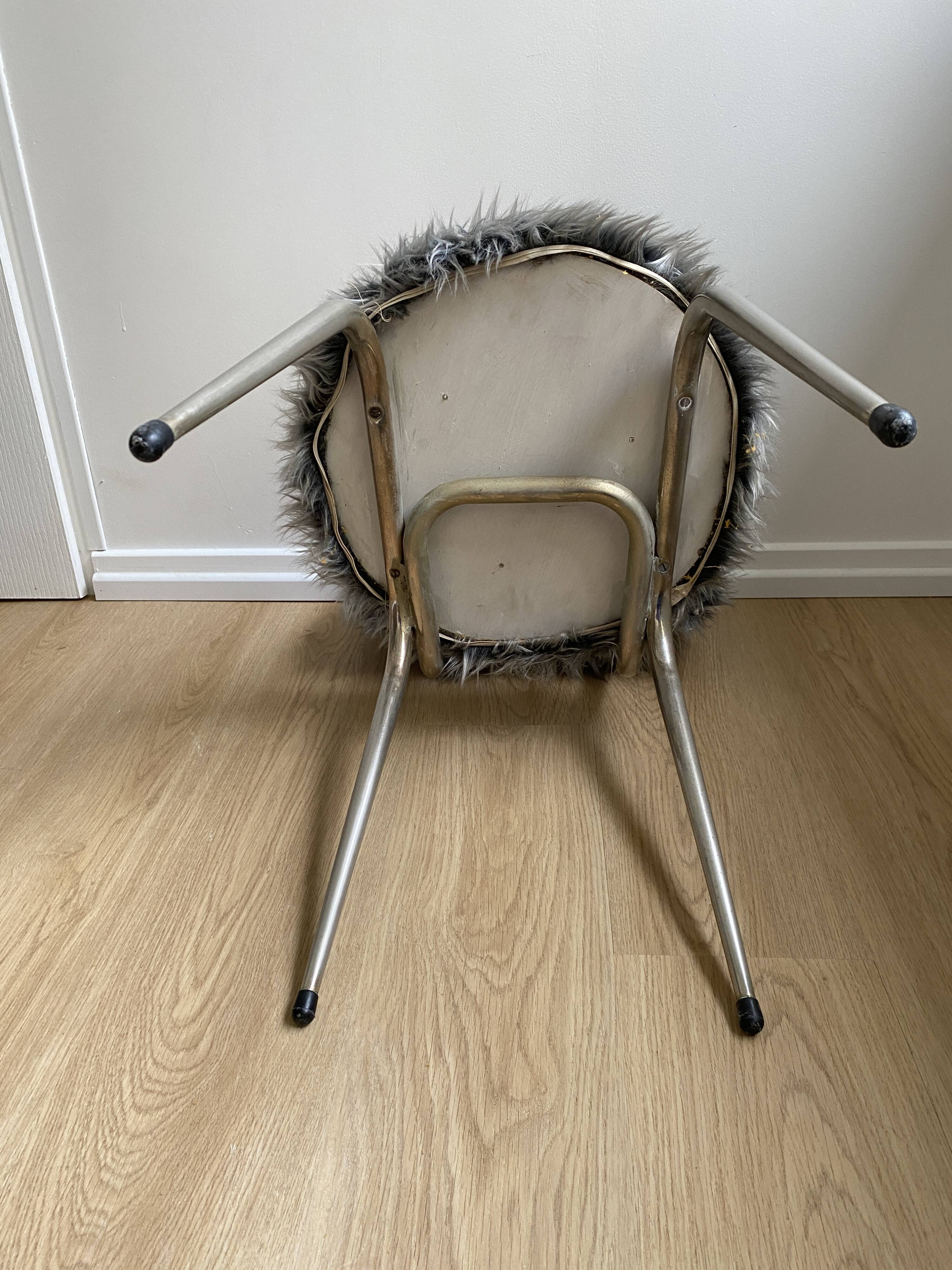 Vintage chair, gray long-haired synthetic fur