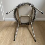 Vintage chair, gray long-haired synthetic fur
