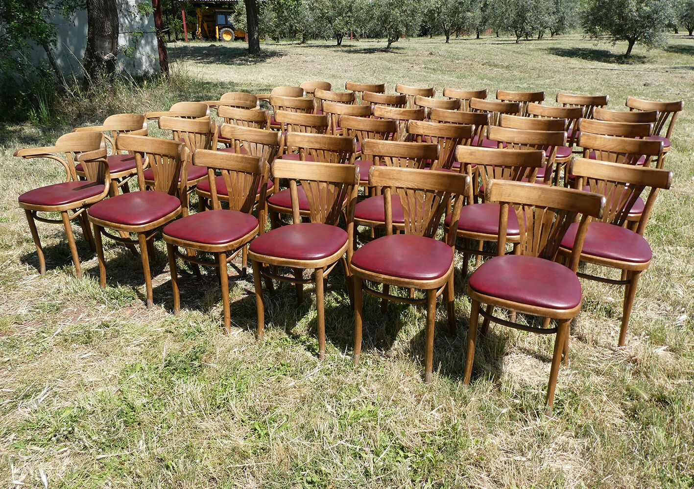 Set of 41 bistro chairs seated red skaï