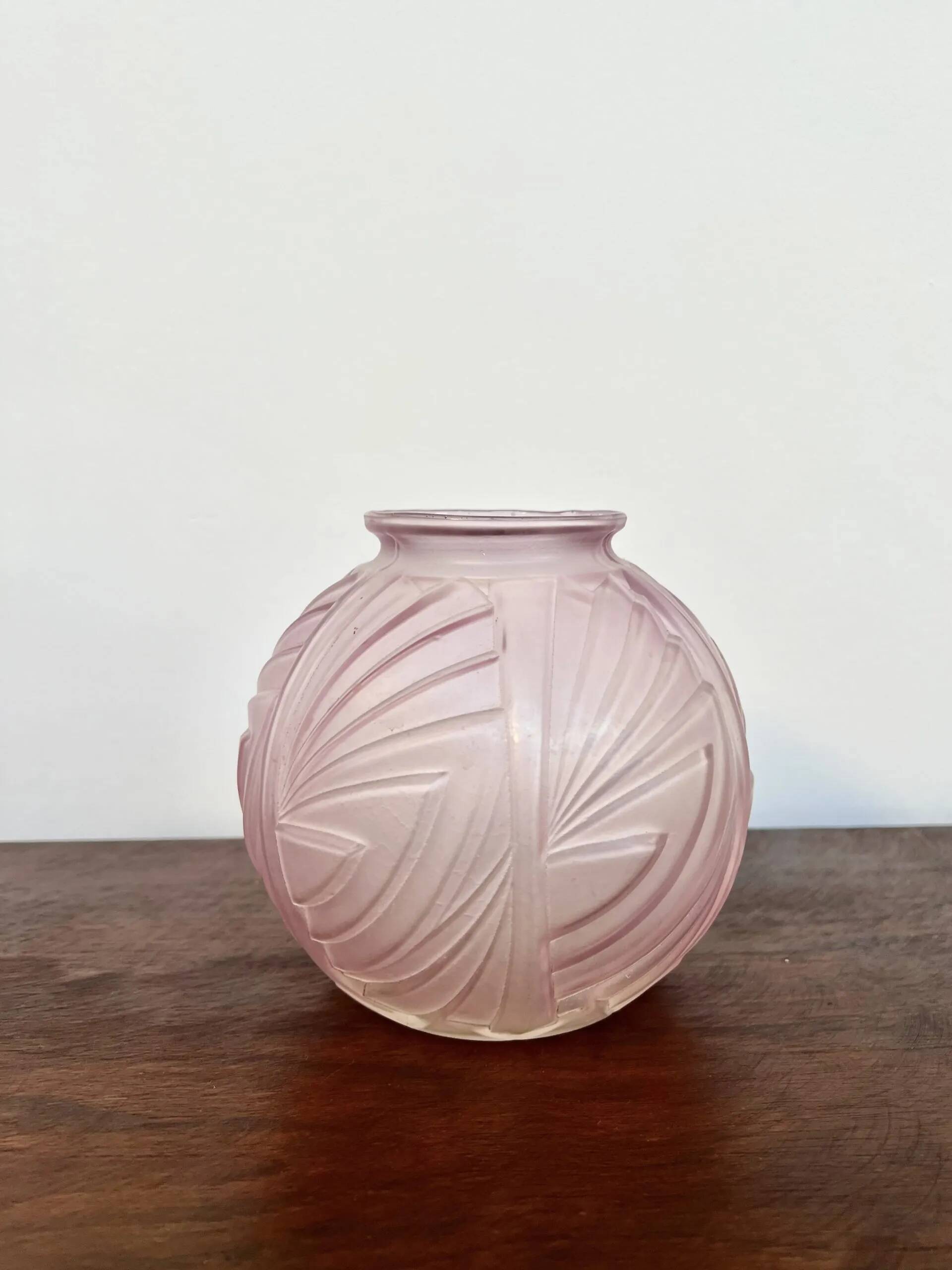 Art deco glass ball vase with palmette patterns