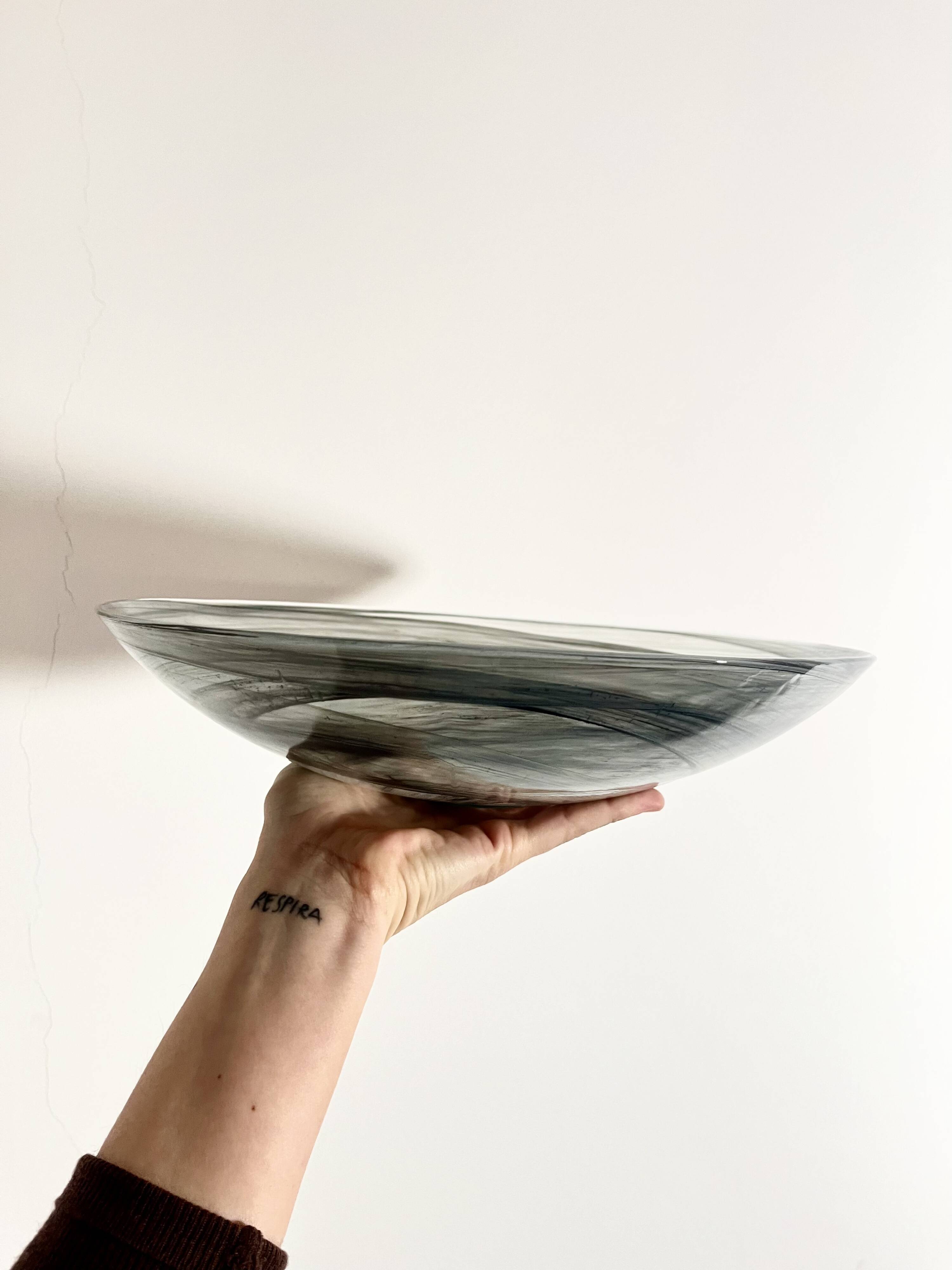 Vintage Holmegaard Smoked Glass Swirl Plate, Serving Bowl, Denmark, 1070s