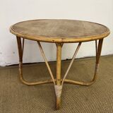 Small round vintage rattan table