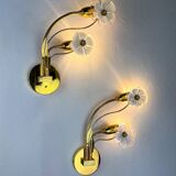 Pair of hibiscus floral sconces, Murano glass, Italy, circa 1970s