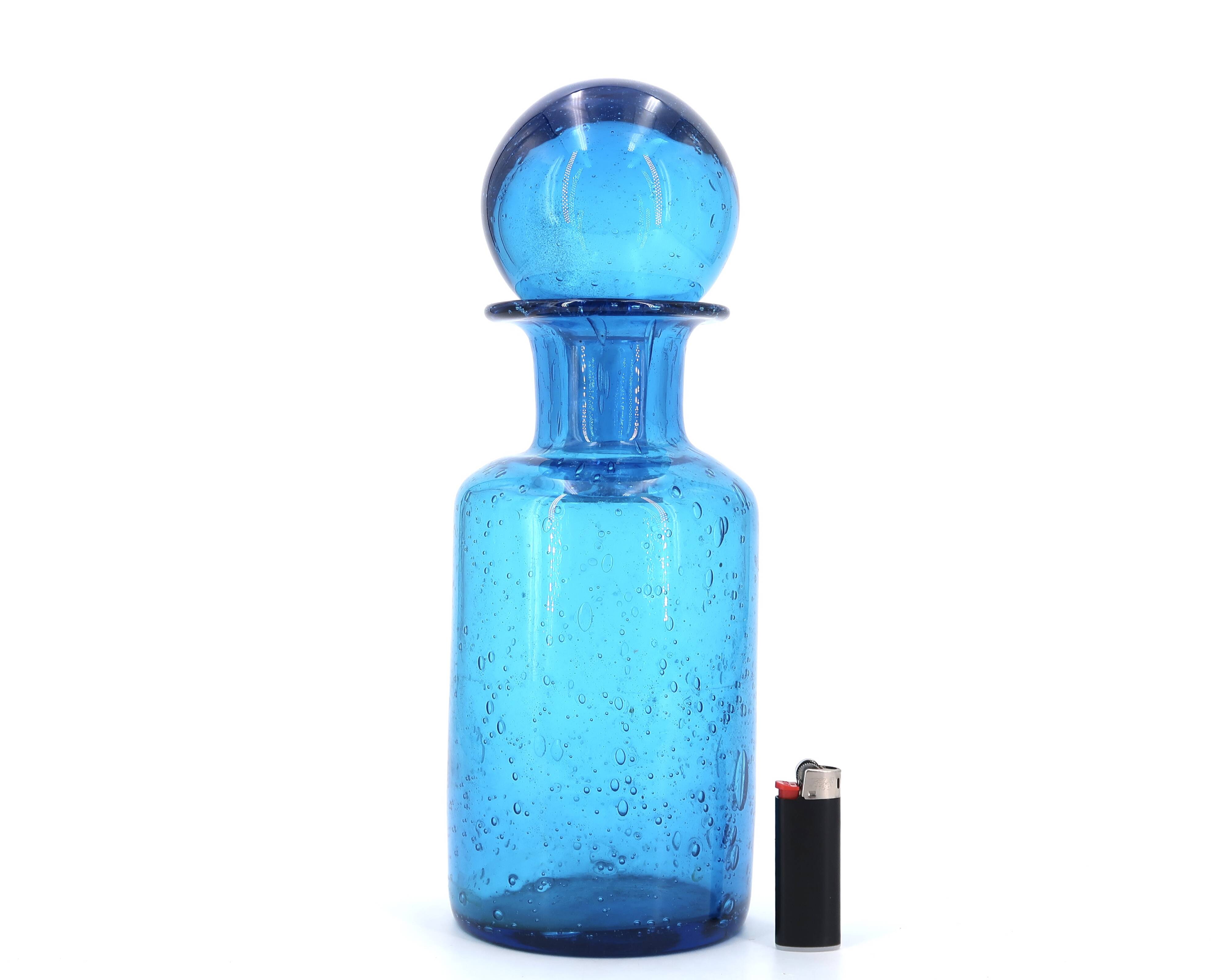 Blue bubbled glass carafe from Portieux, 1970s