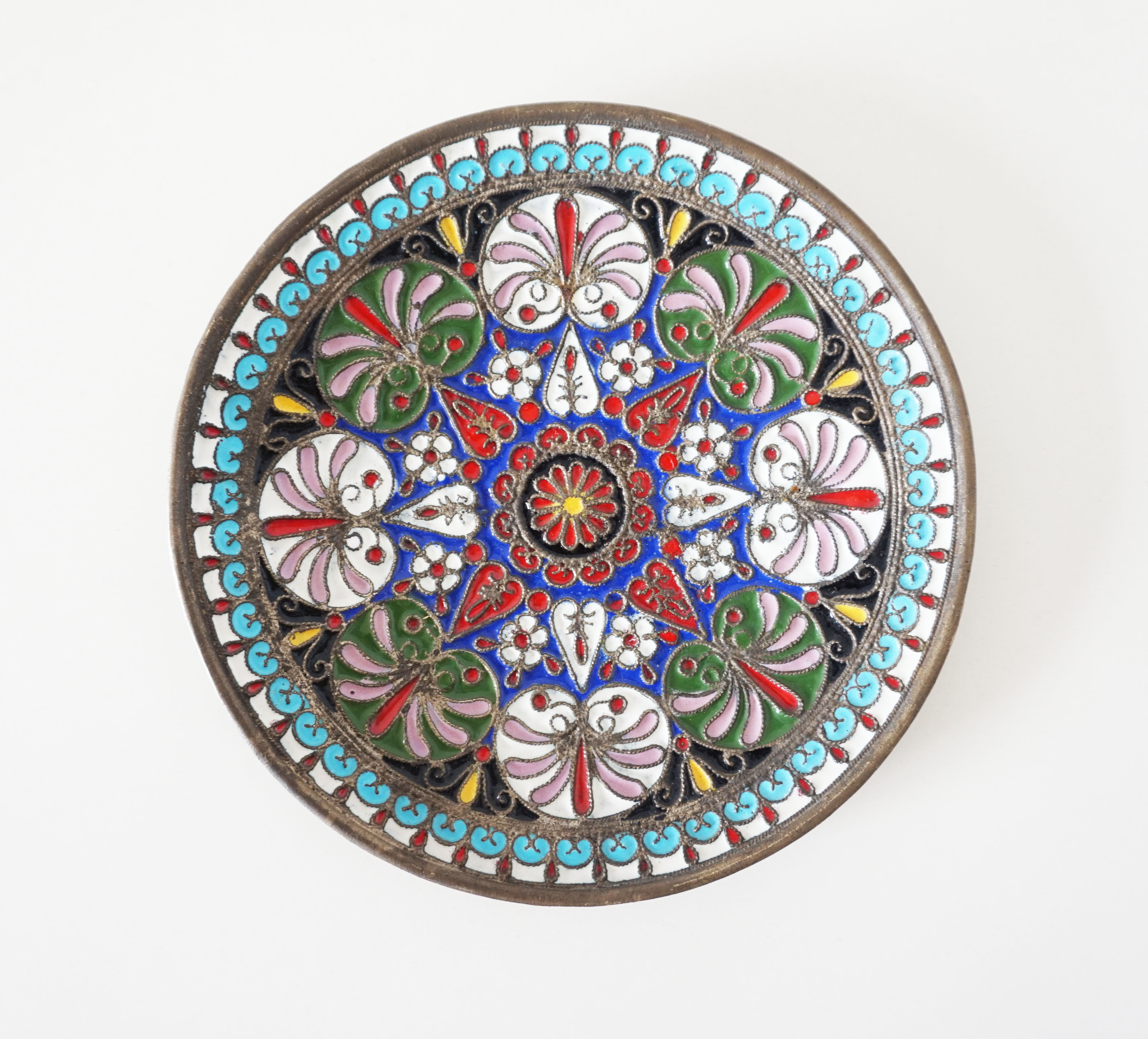 Enamelled brass mandala wall circle