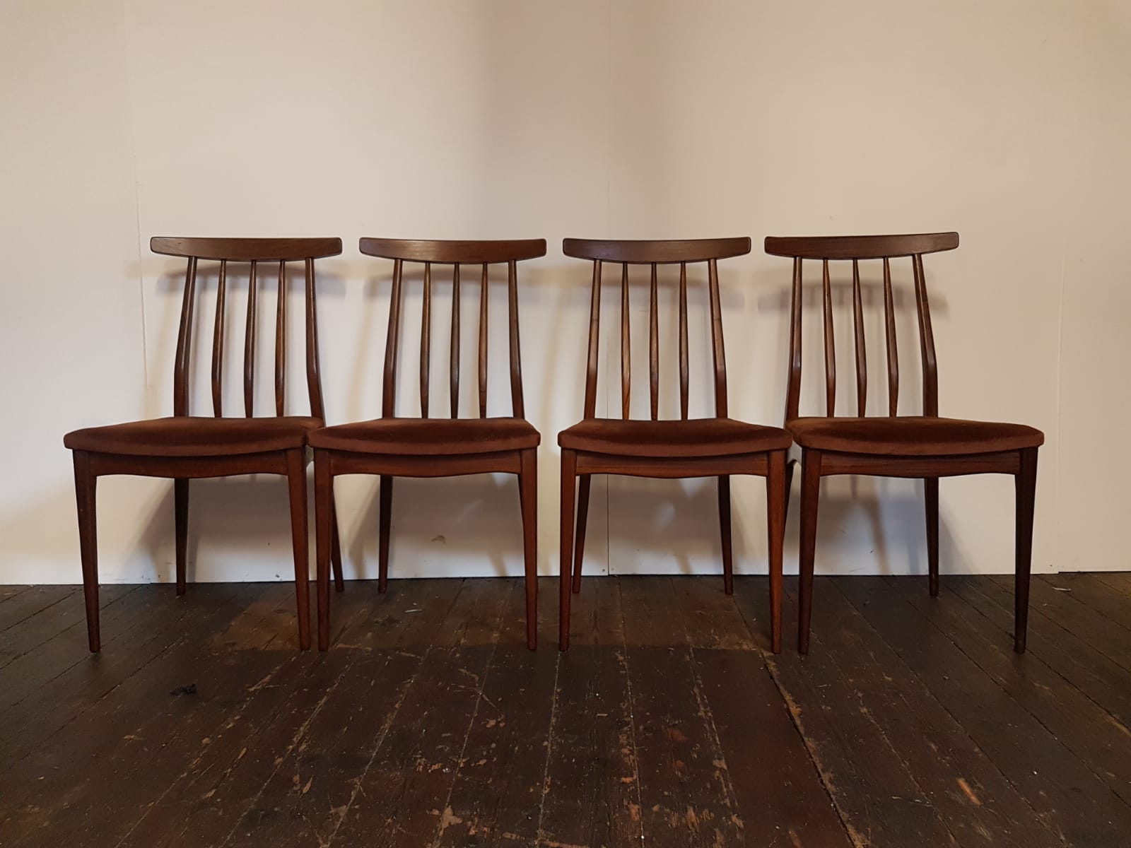 Vtg Set Of 4 Younger Mid Century Teak Dining Chairs Danish Scandi Design Retro