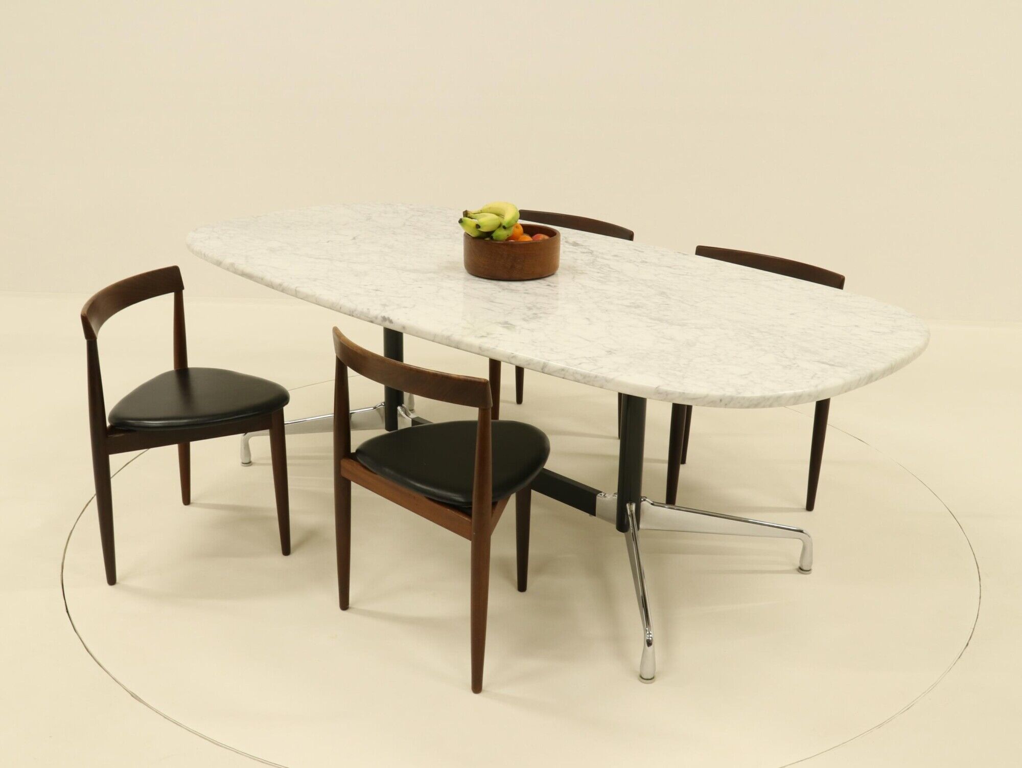 Eames Segmented Oval Dining Table in White Marble & Stainless Steel