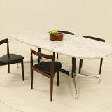 Eames Segmented Oval Dining Table in White Marble & Stainless Steel