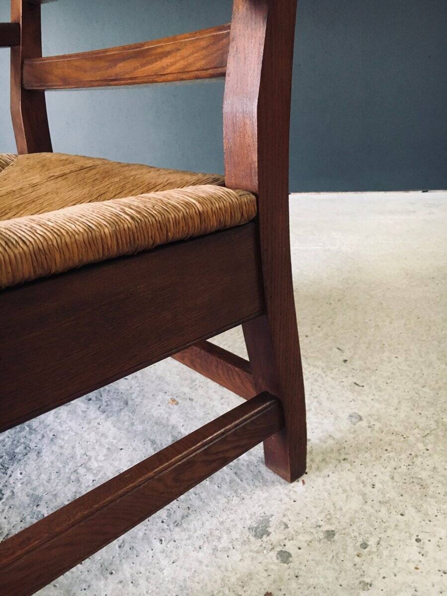 Rustic Oak & Rush Armchair, France, 1930s