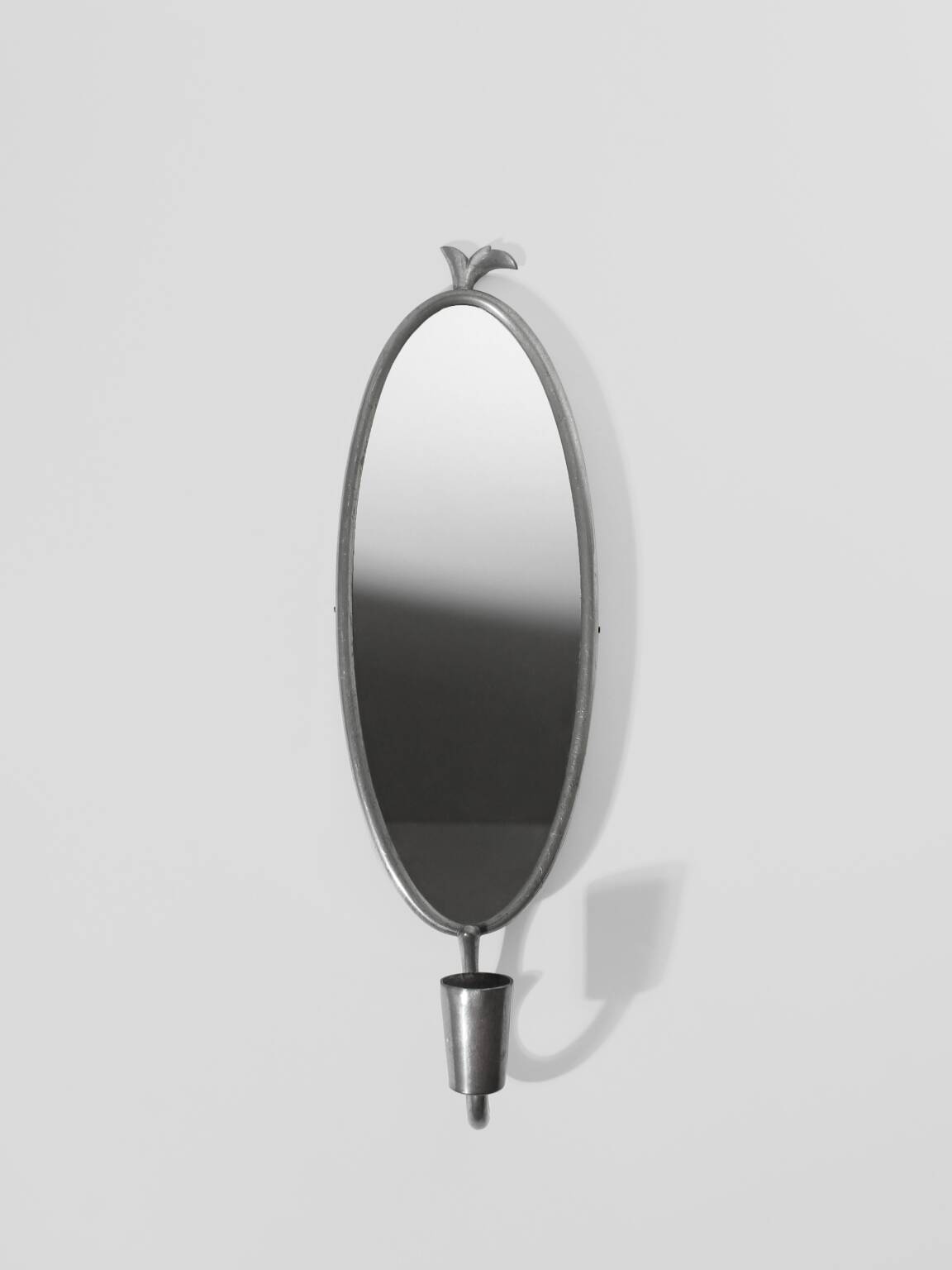 Art Deco Pewter Wall Mirror-Candle Holder, 1930s, Sweden