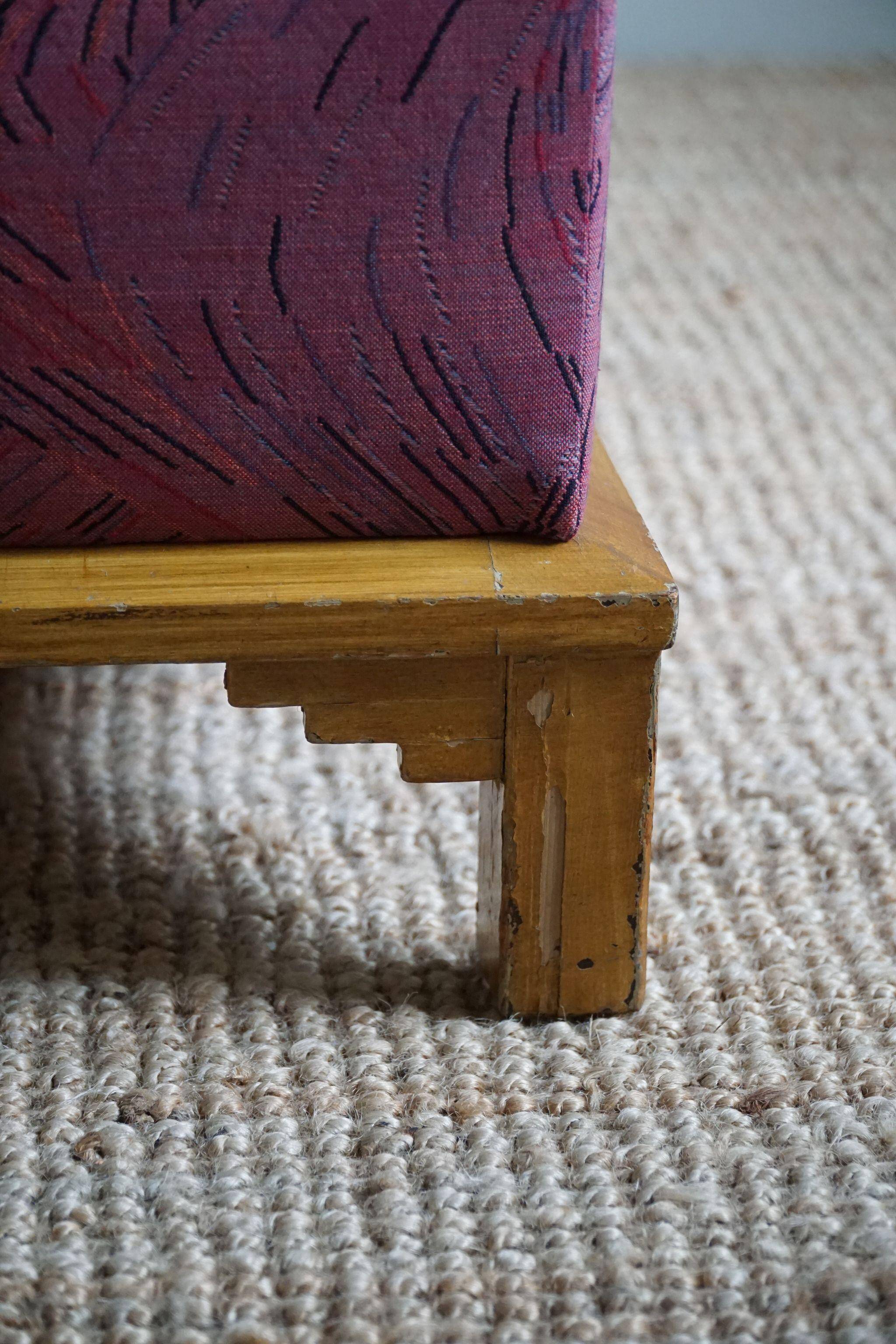 Sculptural French Art Deco stool with storage, reupholstered, made in the 1940s.