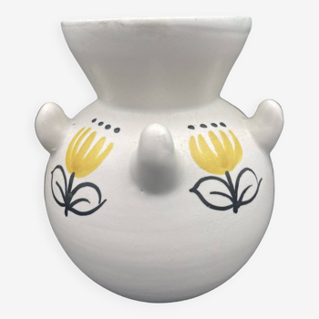 André BAUD (1903-1986) Vallauris - Petit vase boule en céramique à décor émaillé de fleurs