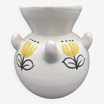 André BAUD (1903-1986) Vallauris - Small ceramic ball vase with enamelled decoration of flowers