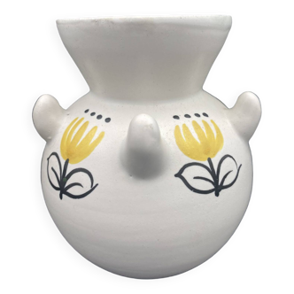 André BAUD (1903-1986) Vallauris - Small ceramic ball vase with enamelled decoration of flowers