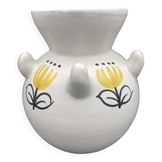 André BAUD (1903-1986) Vallauris - Petit vase boule en céramique à décor émaillé de fleurs