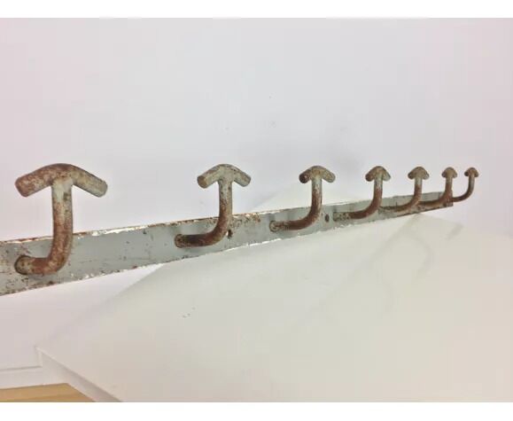 Industrial wall coat rack 7 handcrafted metal hooks