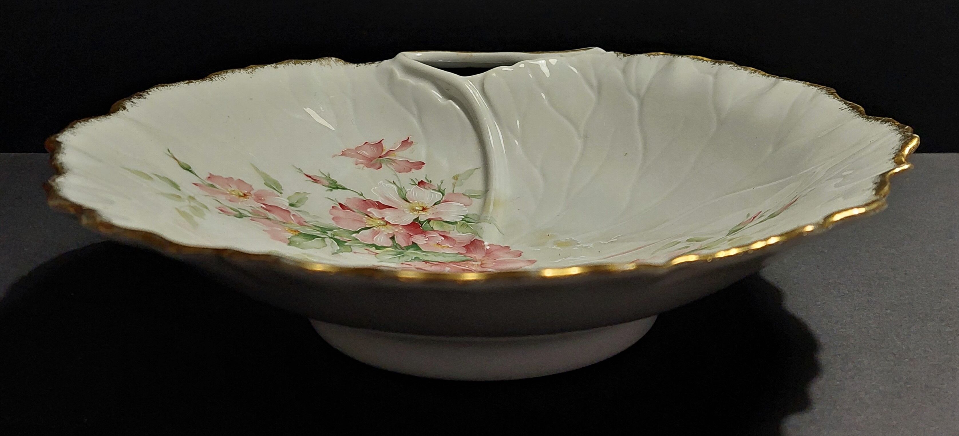 Hollow dish limoges porcelain france flowers xxth