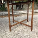 Louis XVI period travel table, removable top painted faux marble, folding X-length